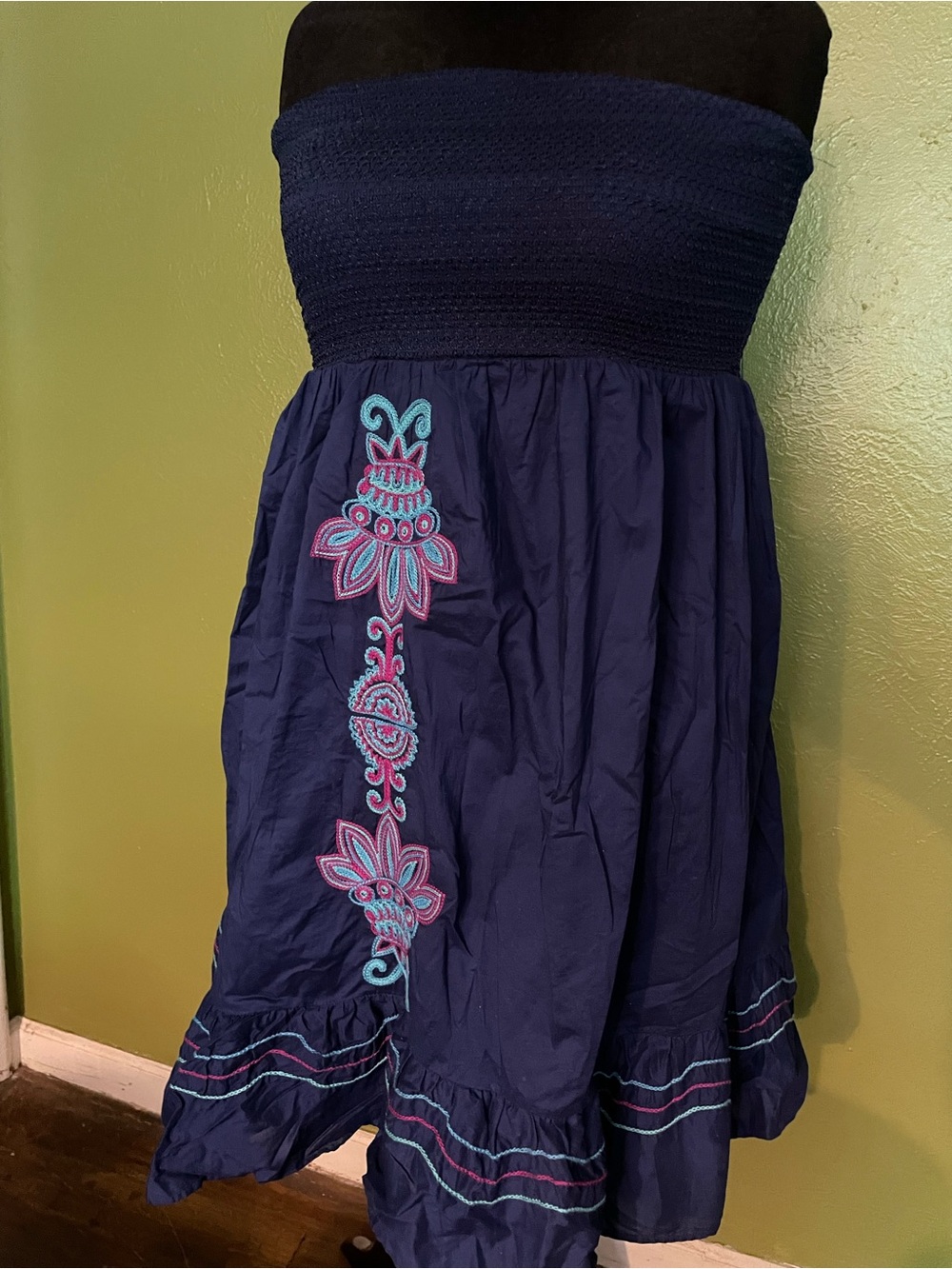 Lane Bryant Navy Smocked Cotton Dress